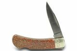 Pocket Knife with Fossil Dinosaur Bone Inlays & Base #370746-3